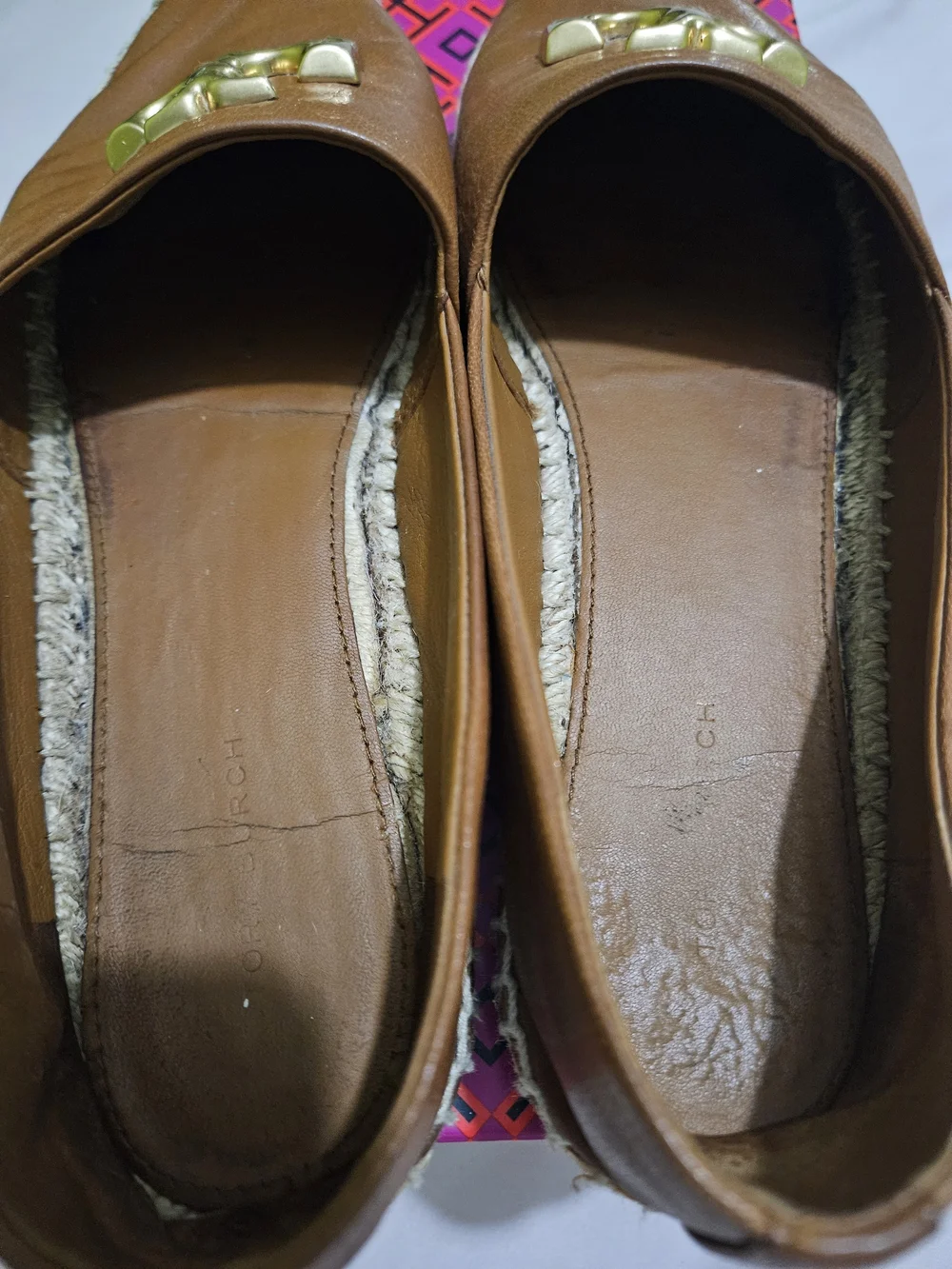 Tory Burch Brown Leather Espadrille Loafers with Gold Logo